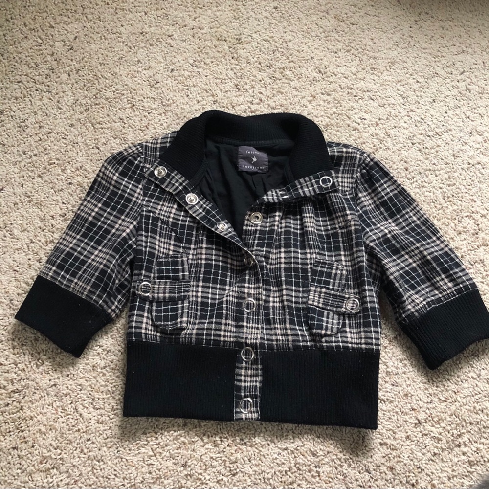 Plaid Cropped Bomber Jacket - Forever 21
